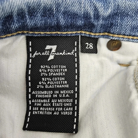 7 For All Mankind Ankle Skinny Jeans Mid Rise Medium Wash Step Raw Hem Denim - Picture 7 of 8
